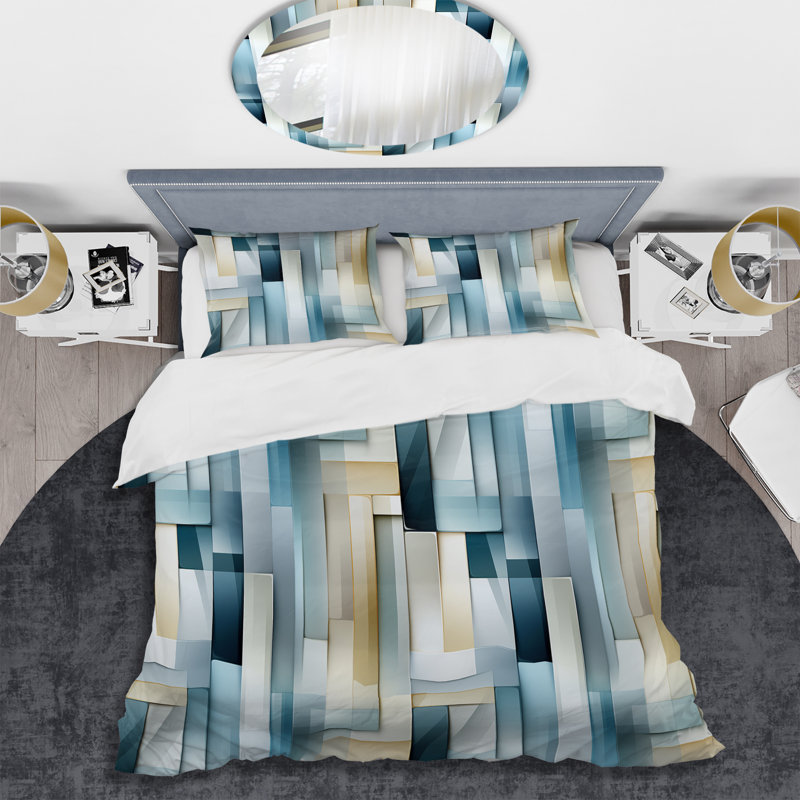 Amoakuh Serene Structures II - Ensemble de housse de couette à rayures - Microfibre de polyester