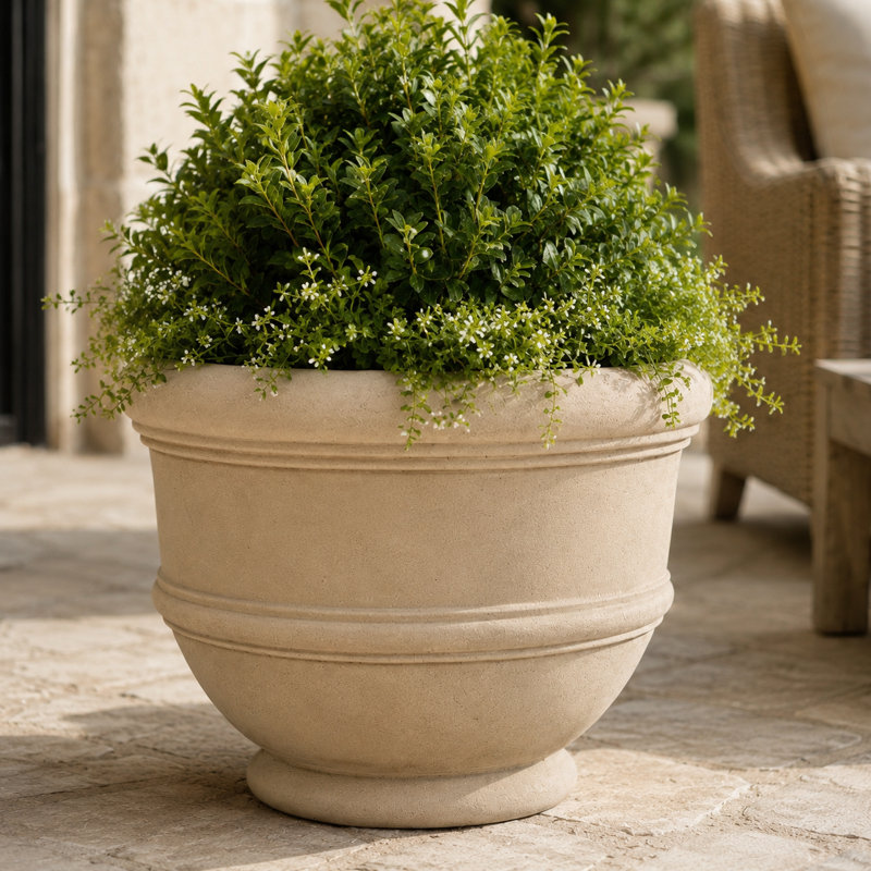 Jardinière à bandes de 61 cm (24 po) - Finition naturelle - Grès, 17" H x 24" W X 24" D, Tan