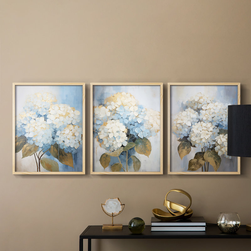 Étude florale XLI -Set de 3 estampes numériques giclées -Prêt à accrocher, Naturel, H 14 po x l 33 po