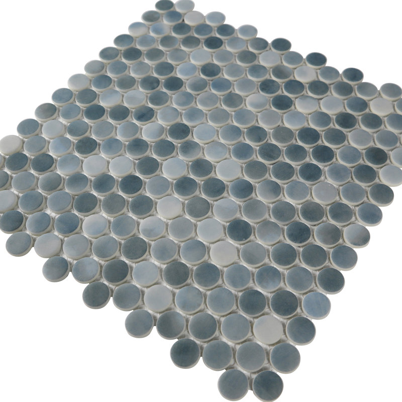 Carreau de mosaïque mural en verre rond 12 po x 12 po Stantonsburg, Bleu