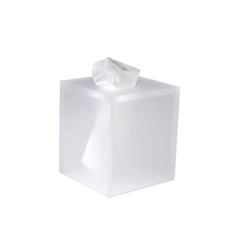 Mike + Ally Luxury Ice Lucite Square Tissue Holder for Bathroom & Bedroom, Frosted Snow