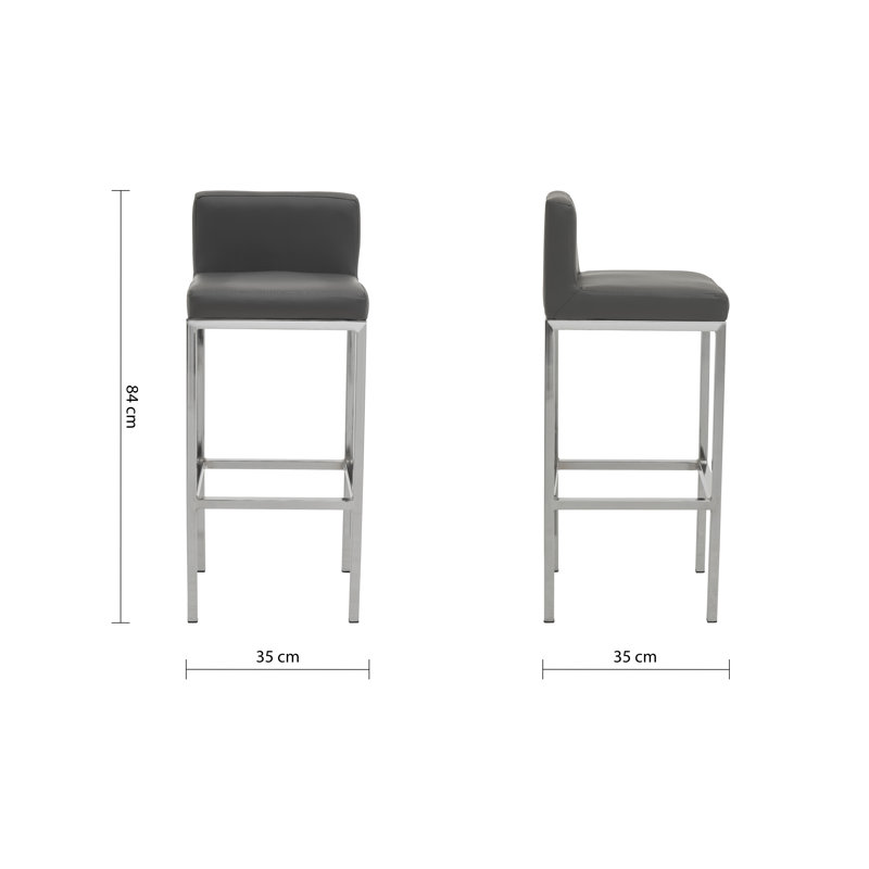 Madeline Upholstered Counter Stool with Metal Frame, Silver, Grey