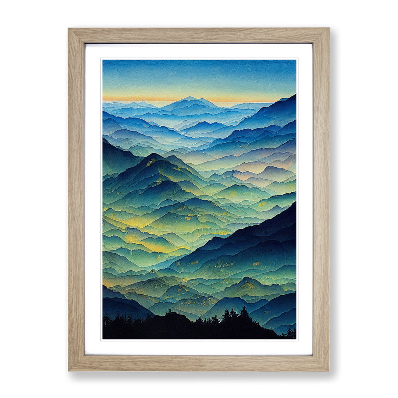 Painted Mountain Landscape No.4 - Single Picture Frame Print, Oak Framed, 34cm H x 25cm W x 2cm D
