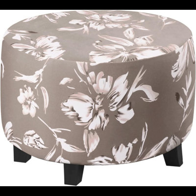 Printed Round Ottoman Slipcover Lily Flower Ottoman Covers Footstool Protector Storage Stool Ottoman Covers Stretch With Elastic Bottom