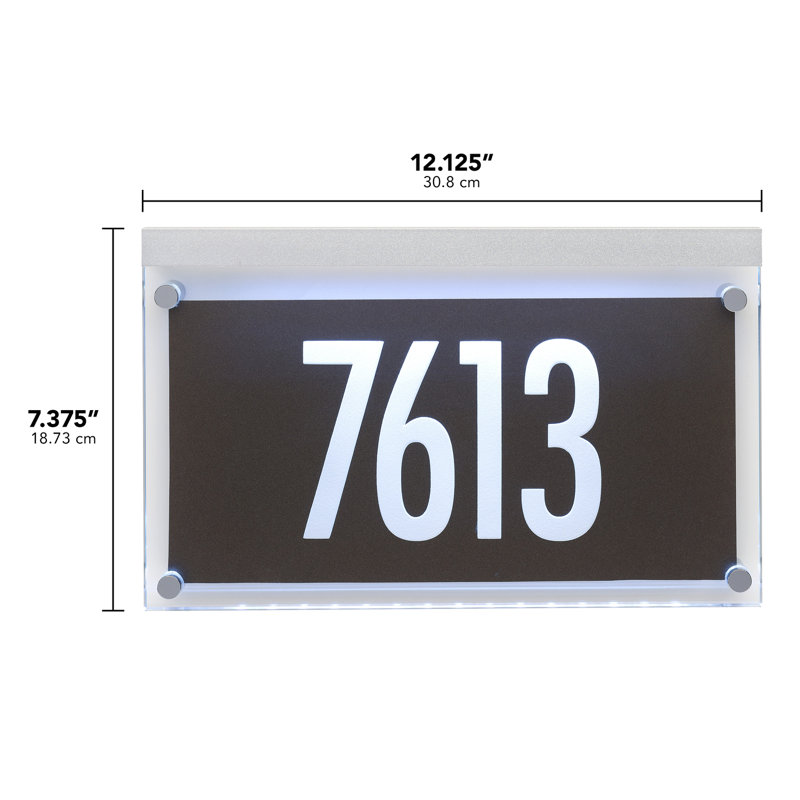 Metallic Crystal LED Lighted Futura Engraved 1-Line Address Sign, Silver, Yes