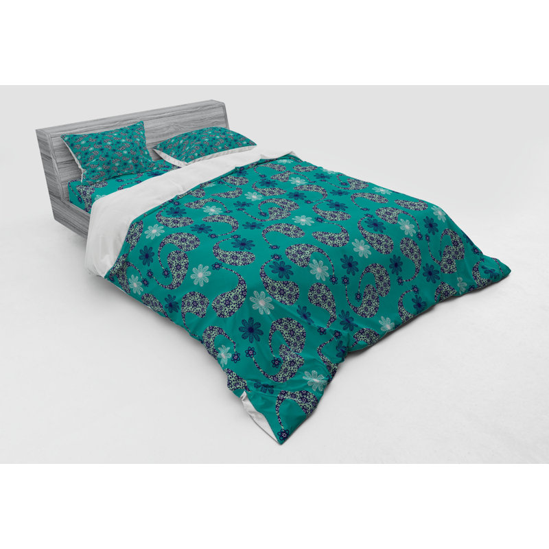 Ensemble de housse de couette en microfibre bleu sarcelle, Housse de couette grand + 3 pièces supplémentair
