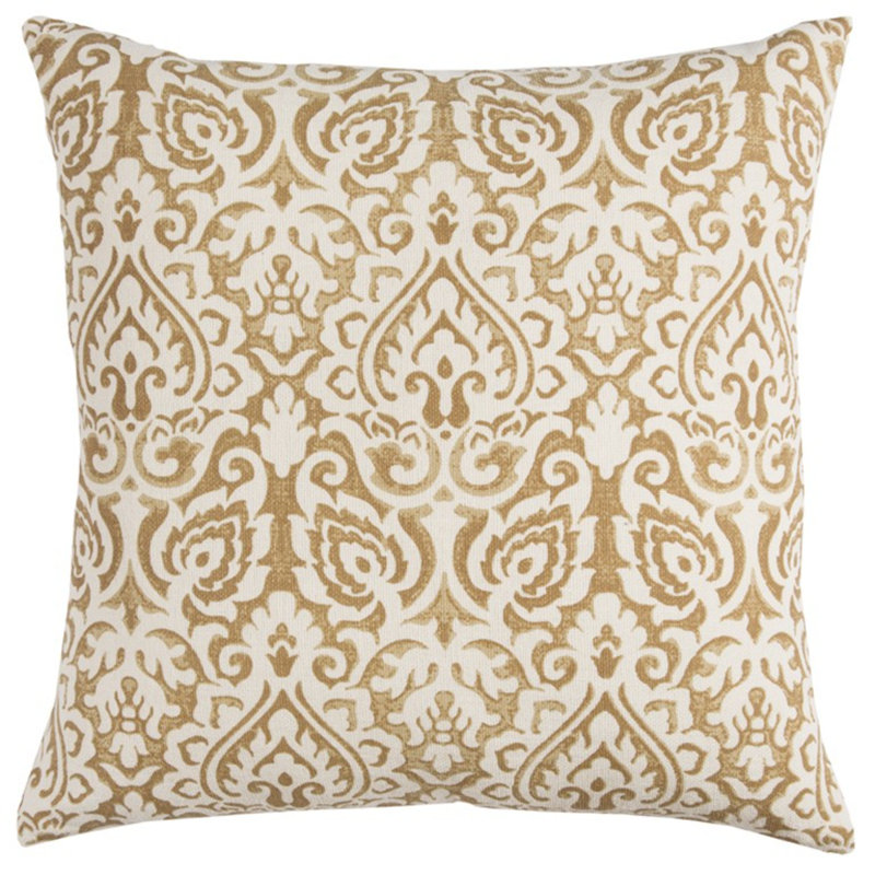 22" Gold and White Cotton Throw Pillow, Gold