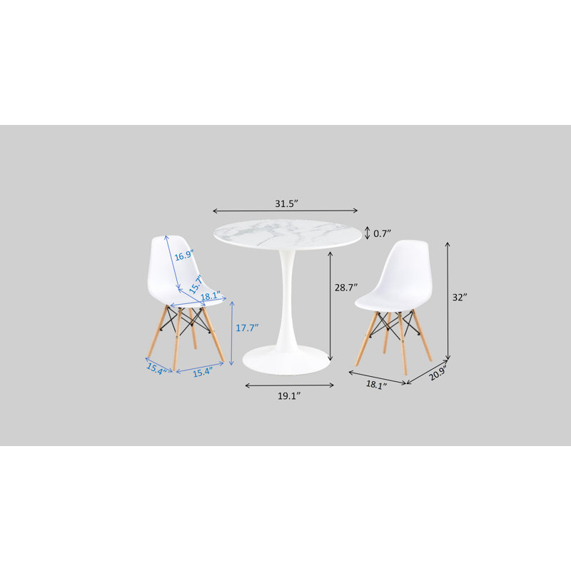 Seren Pair Of 32" High White PP Integrated Chairs and 28.7”High White Table Set