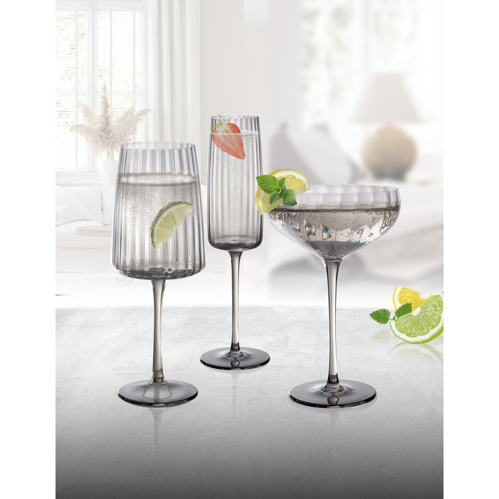 Orlosky Amber Coupe Glasses, Set/4, Gray