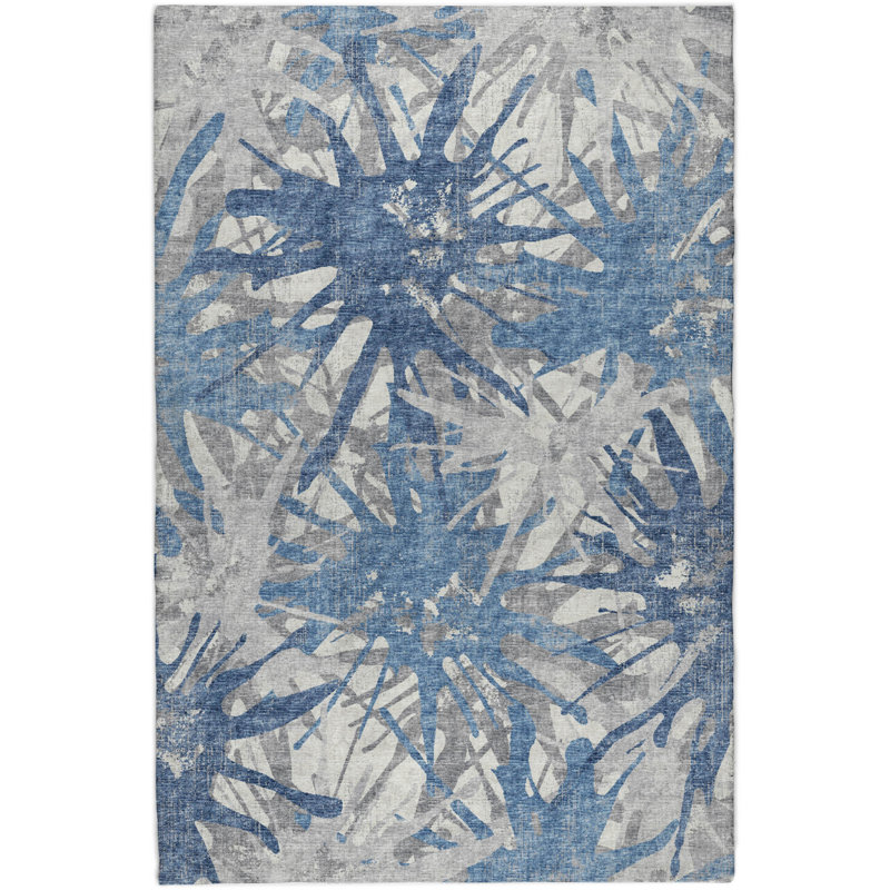 Premium Machine Washable Dream Shag ADS77 Tropical Rug, Blue, 9' x 12'