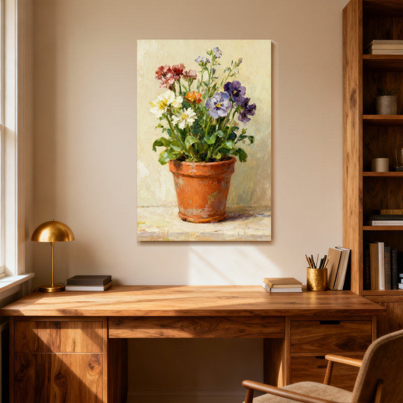 Arrangement floral plantes et fleurs en pot terre cuite, H 28 po x l 40 po
