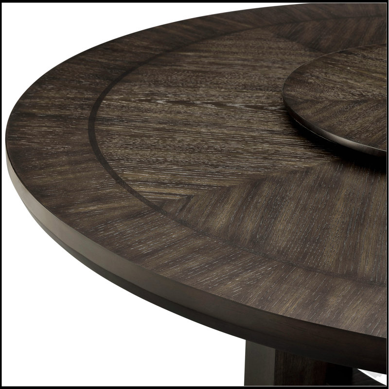 Table de salle à manger à piédestal simple en bois avec plateau tournant, finition brun foncé pour une salle à manger élégante et fonctionnelle