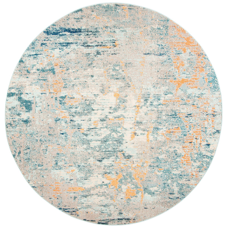 Riccio Abstract Blue/Beige/Orange Area Rug, Round 3'