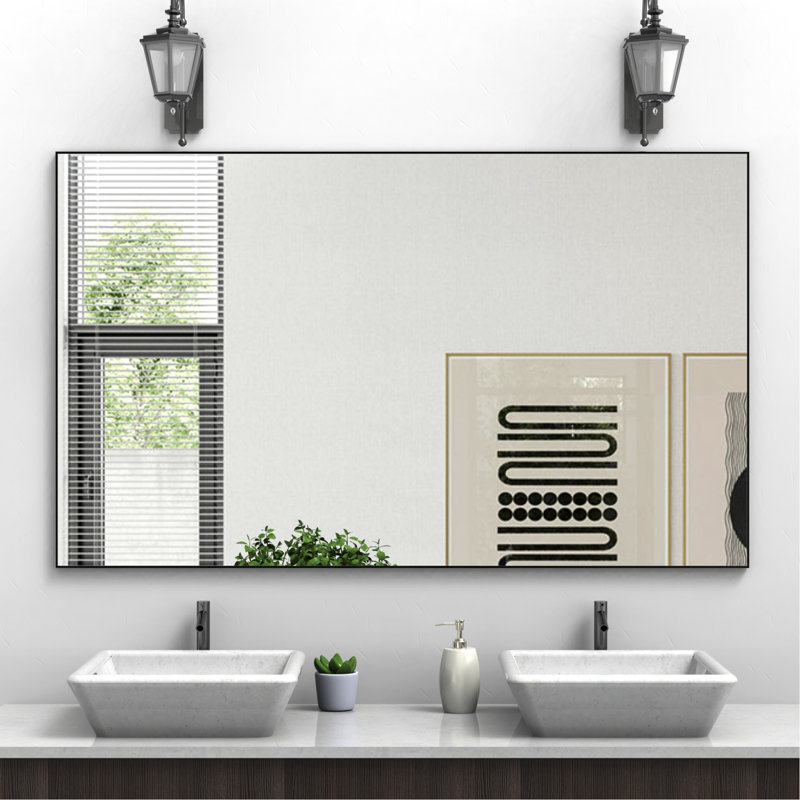 Miroir de vestiaire 60 po x 36 po avec cadre en aluminium noir - preuve, installation simple, adapté à divers espaces, Black