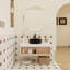 Meuble-lavabo flottant de 36 po avec lavabo vasque rond noir mat, meuble-lavabo mural avec rangement ouvert, finition blanche avec comptoir durable, conception moderne peu encombrante (livré dans 2 boîtes)-138687713