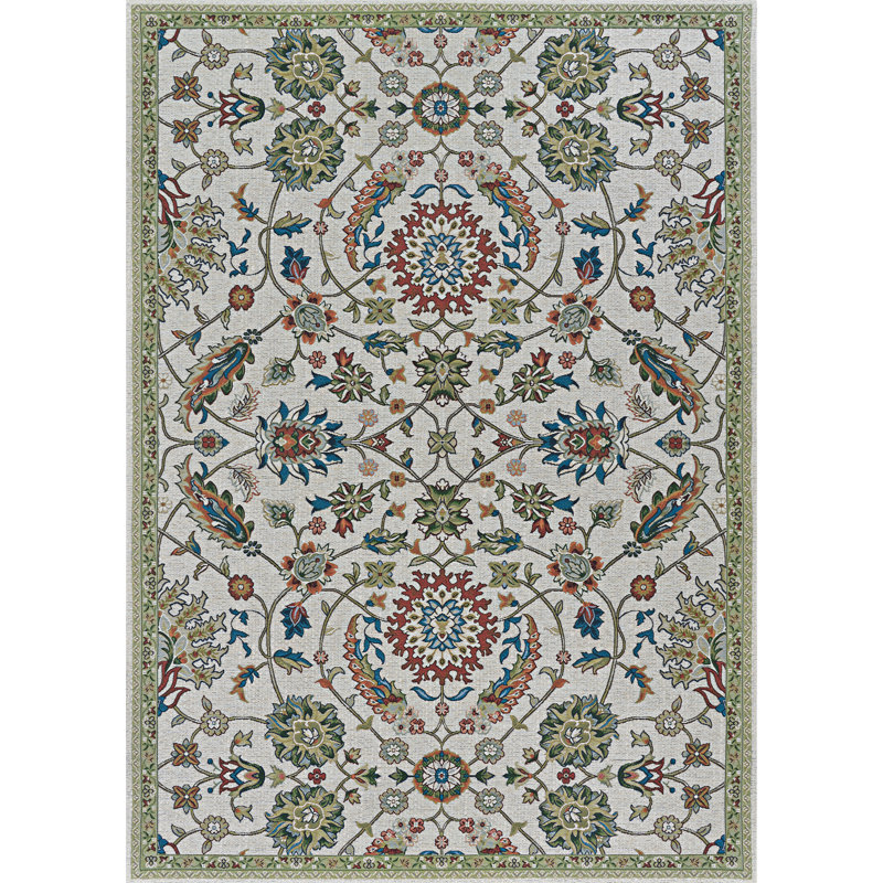 Beige Floral Rectangular Synthetic Indoor/Outdoor Area Rug