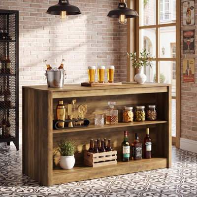 Table de bar 59,1 pouces à hauteur de comptoir avec tablettes de rangement ouvertes à 2 niveaux