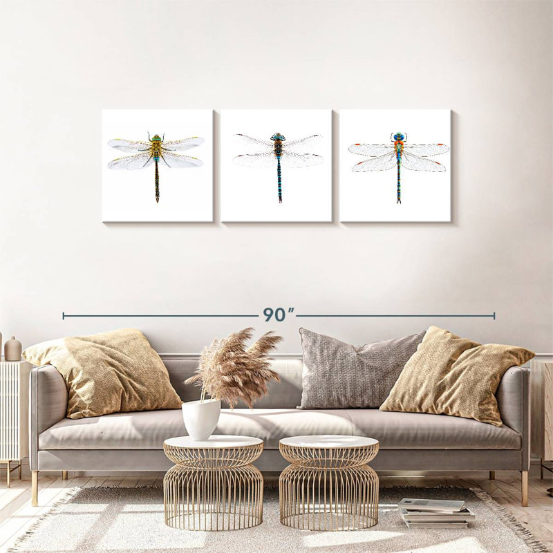 Libellules, reproduction sur toile, H 24 po x l 74 po x P 1,25 po