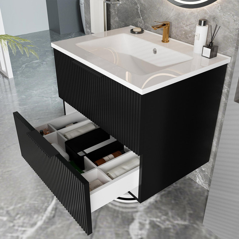 24" Bathroom Vanity with Ceramic Sink, Matte Black, 24"