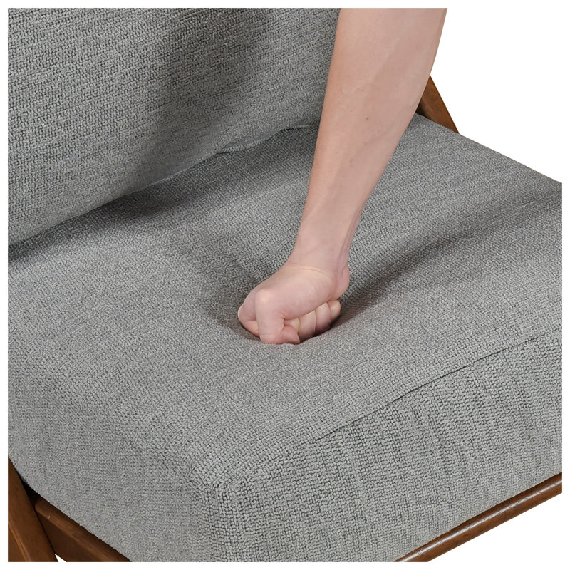 Élégant fauteuil d'appoint en chenille grise avec coussin en mousse et structure en bois d'hévéa brun, Tissu gris