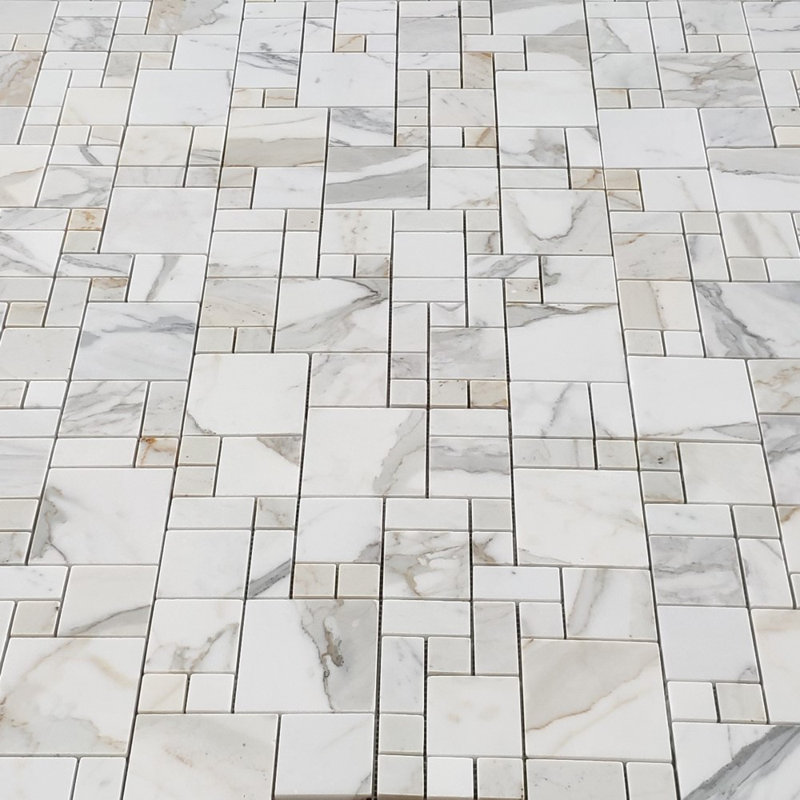 Calacatta 12" x 12" Marble Mosaic Tile, White/Gray