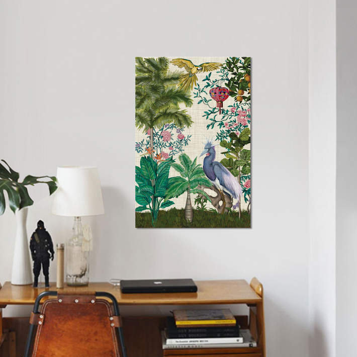 « paradis chinoiserie i », reproduction sur toile, H 12 po x l 8 po x P 0,75 po