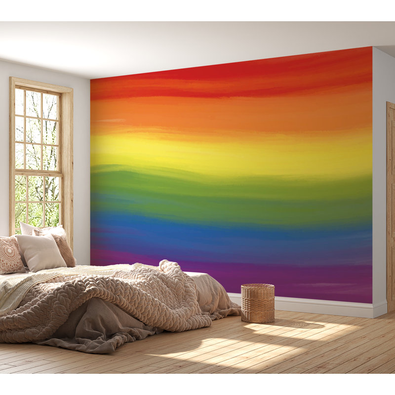 Murale pelez et collez de qualité supérieure - Dégradé arc-en-ciel vibrant, L 150 po x L 108 po