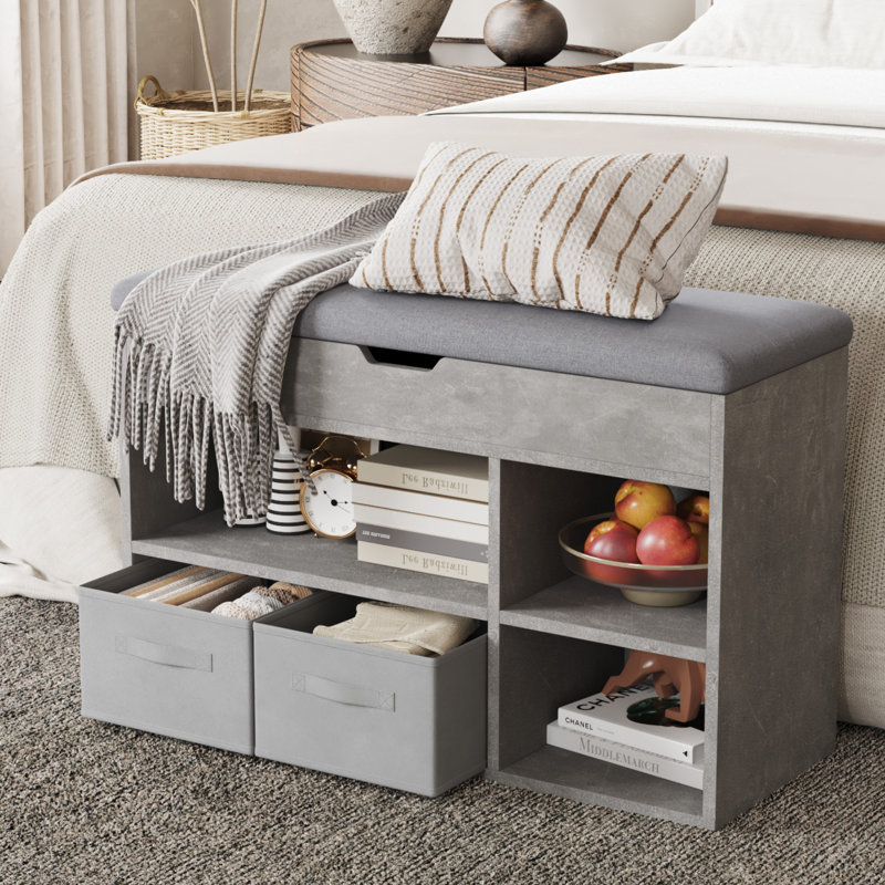 Shoe Bench With Fabric Drawer, Grey