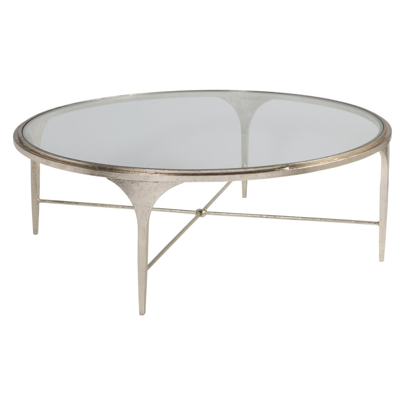 Champagne Round Metal and Glass Cocktail Table