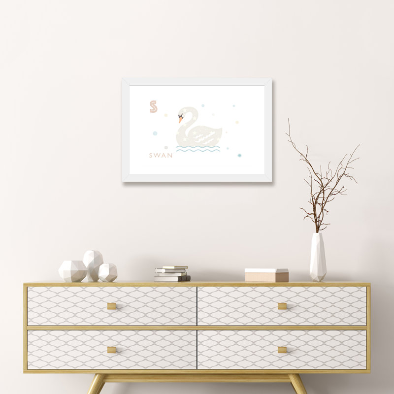 Cygne - imprimé, Papier encadré blanc, Blanc, H 16 po x l 24 po x P 1 po