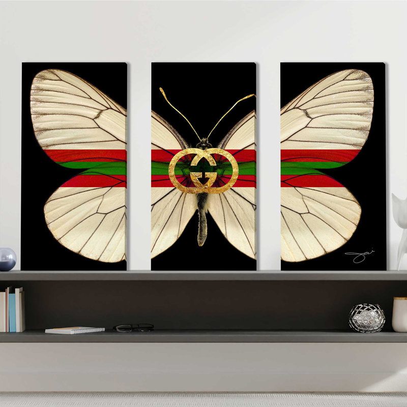 «Butterfly» par Jodi, impression sur toile tendue 3 pièces, H 24 po x l 36 po x P 0,75 po