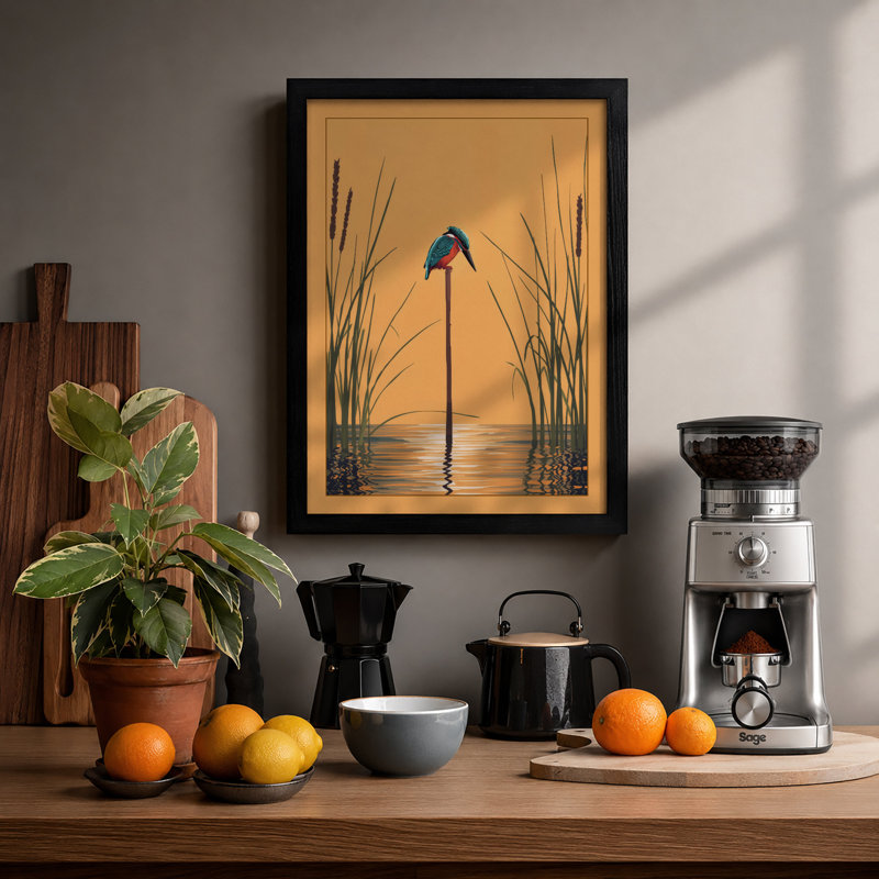 Kingfisher at Dawn Coastal - Framed Print, A3 - 42.0 x 29.7 cm, Black