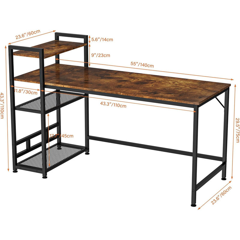 Glenam Metal Base Writing Desk, Dark Wood