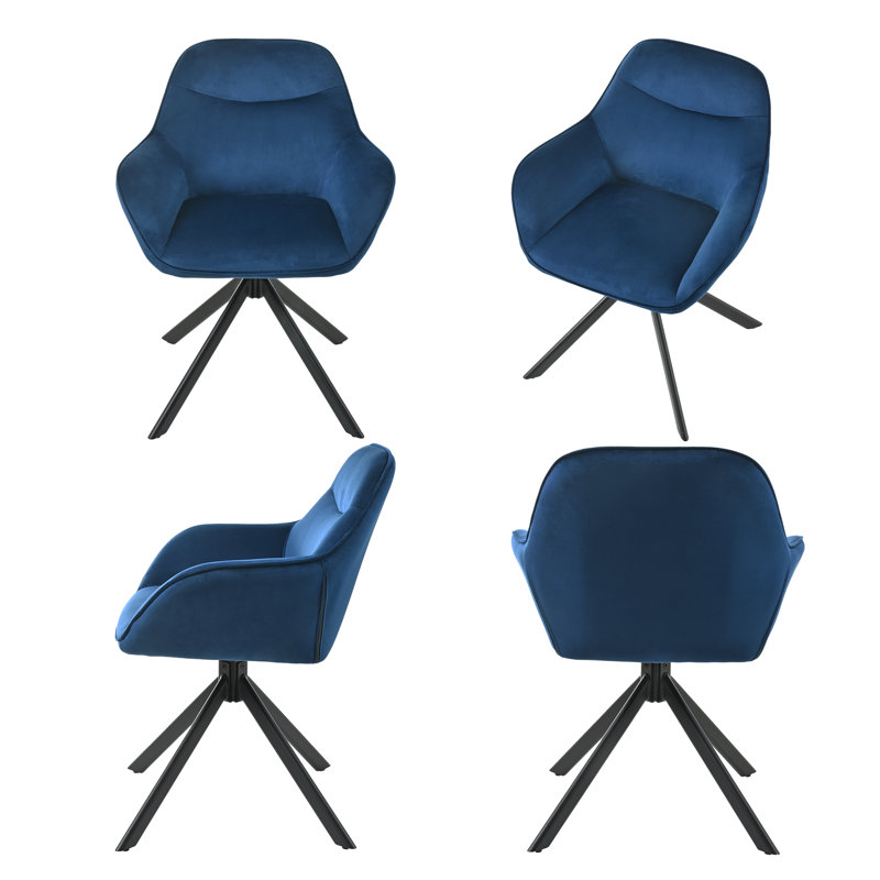 48.5cm H Fabric Upholstered Dining Chair with Arm, Blue Velvet