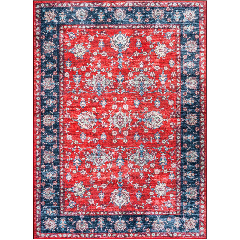 Tapis à motif floral lavable Fillender, Rectangle 6 pi x 9 pi