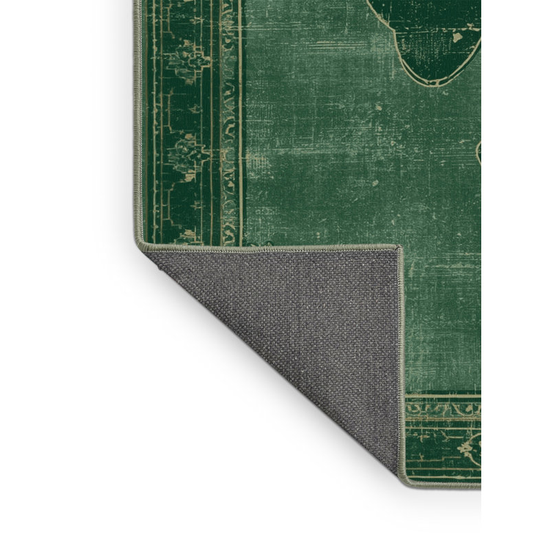 Tapis vert moelleux et moelleux à motif abstrait moderne et contemporain Faye St Patties - reliure vert sauge, 5 x 8