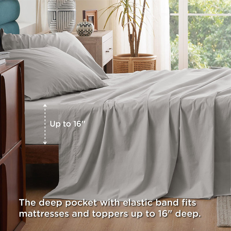 Bedsure 100% Cotton Bed Sheets with Deep Pocket Up to 16", Silver Gray, Full Sheet Set with 2 Pillowcases