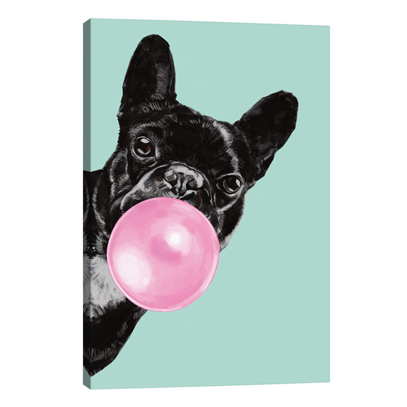 Sneaky Bulldog Blowing Bubble Gum by Big Nose Work - Print on Canvas, No Framed, 101.6 cm H x 66.04 cm W x 3.175 cm D