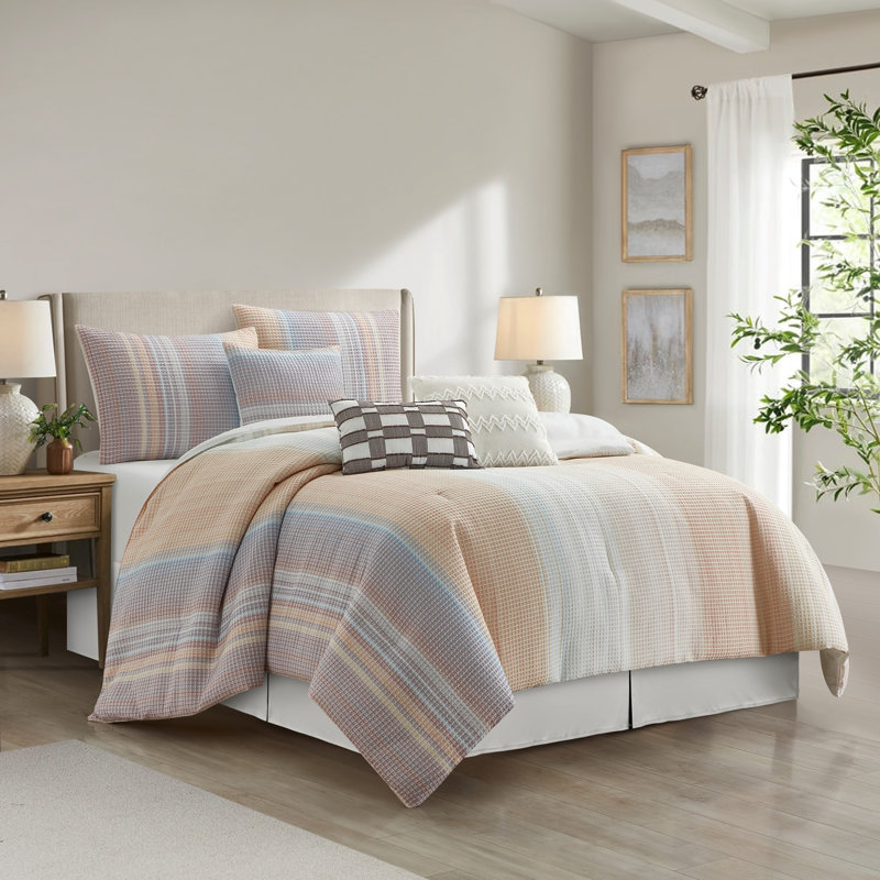 Cosette Ombre Stripes Comforter Set, California King + Additional Pieces, Pink Ombre