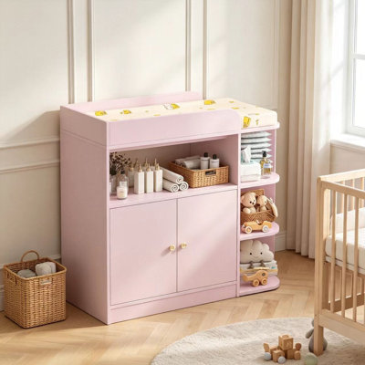 Commode à langer pour bébé, avec grande armoire et 4 tablettes ouvertes, poste à langer multifonctionnel