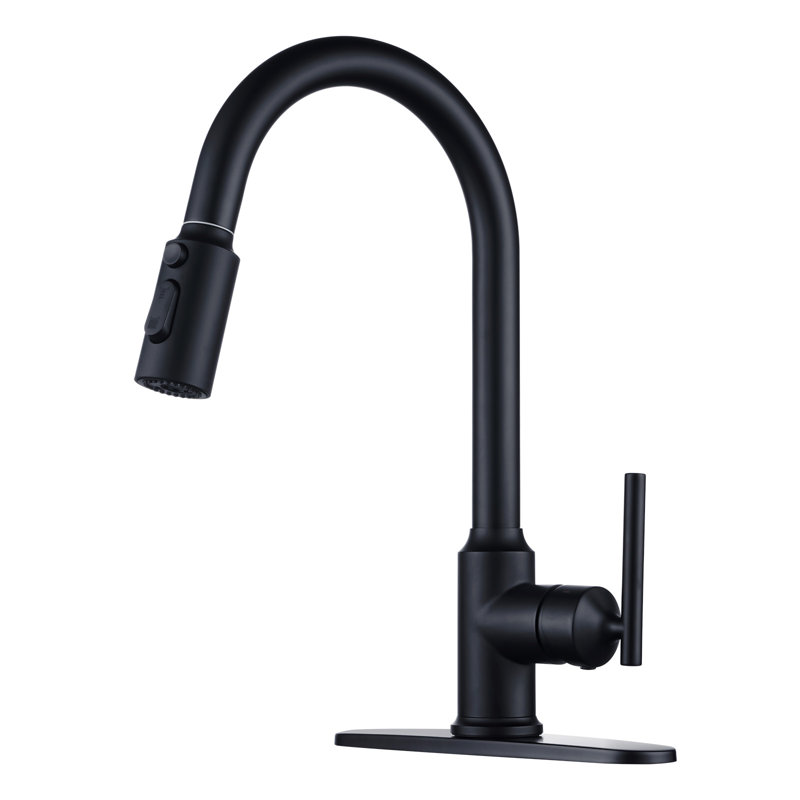 Single Handle Pull Down Kitchen Faucet with 3-Function Spray Head and 360° Swivel High Arc Spout, Matte Black