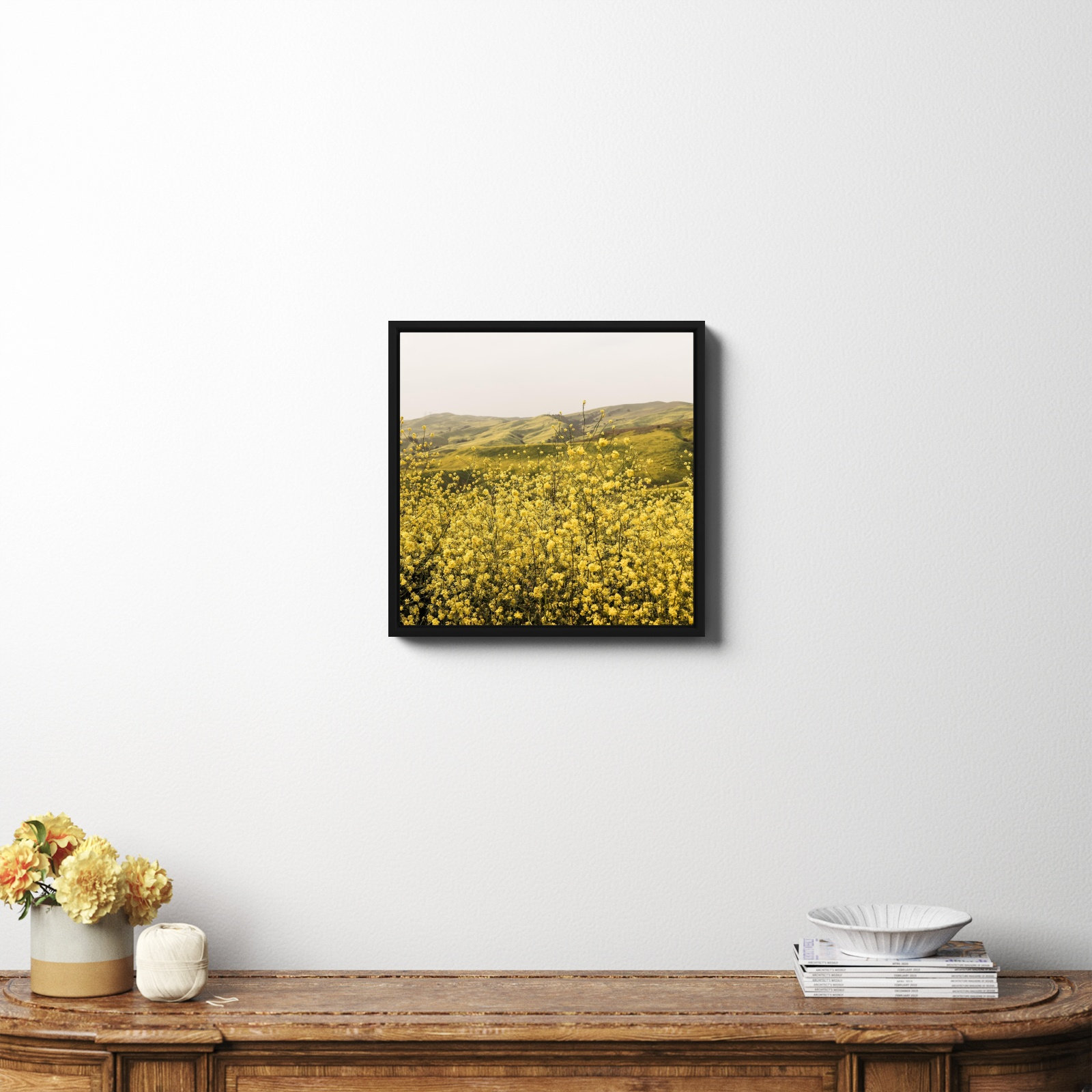 Spring Is Here Yellow Wildflowers by By Brije, Black Framed Canvas, No, 20" H x 20" W x 2" D