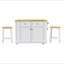 Îlot de cuisine 48 pouces avec 2 tabourets de bar, prise de courant, support de rangement interne pour porte, chariot de rangement pour cuisine sur 5 roulettes avec abattant, 5 supports latéraux, 2 tiroirs (trois ensembles)