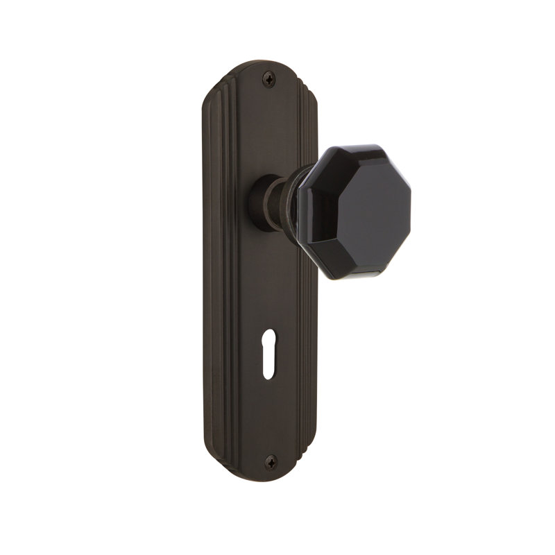 Assiette décorative avec trou de serrure décoratif et bouton de porte noir Waldorf, 2 3/8 po, Bronze frotté à l'huile