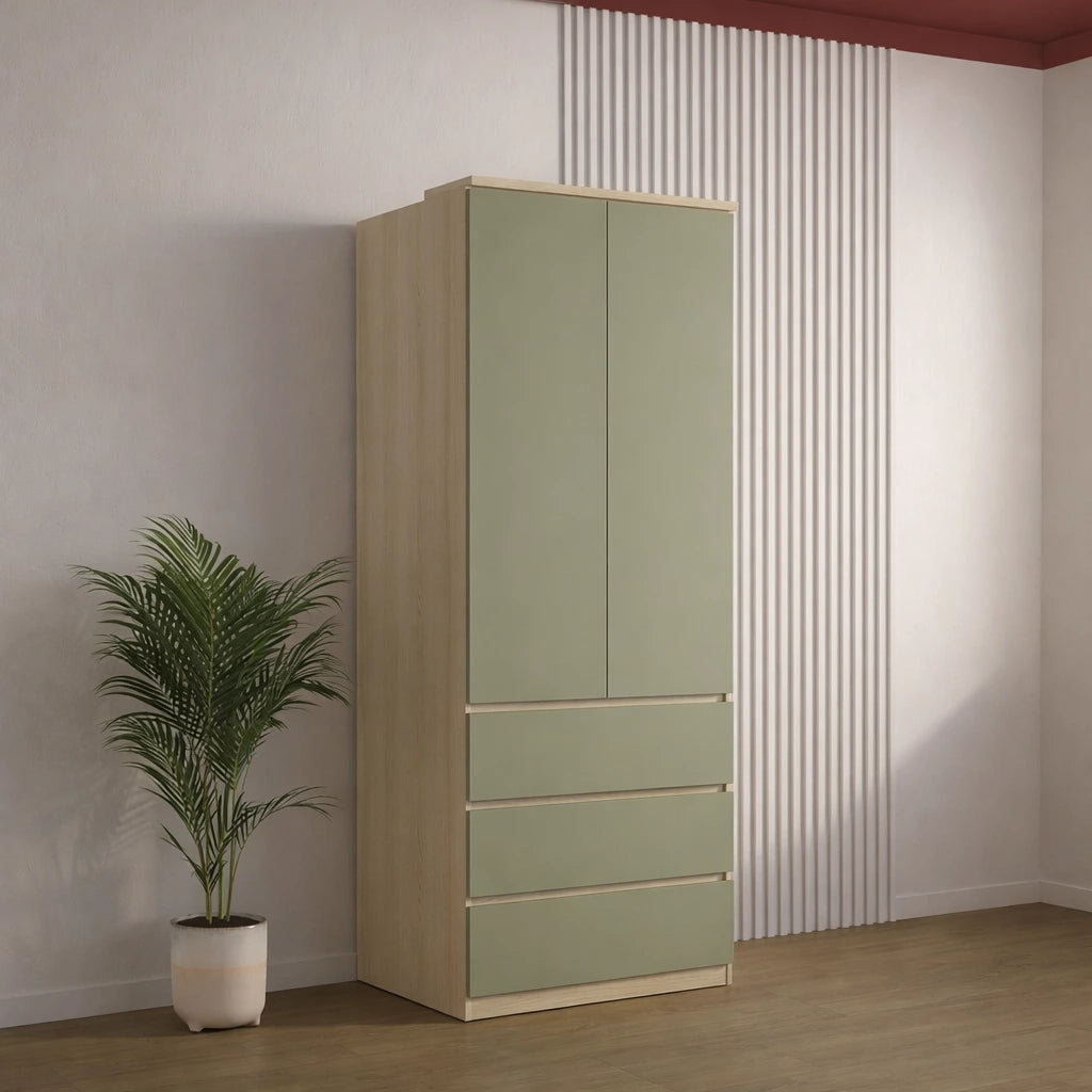 Terra 68 Hinged Door Wardrobe 80cm, 2-Door Wardrobe with Shelves and Drawers for Contemporary Bedrooms