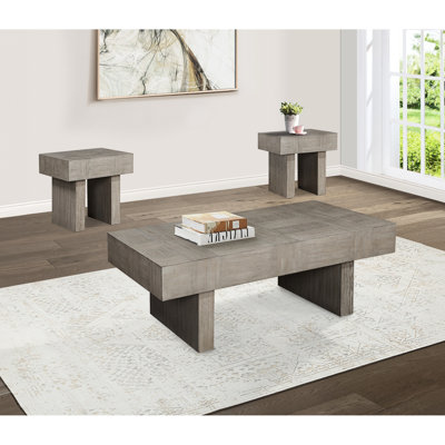Ensemble de table de salon à la mode 3 pièces, tables basses et 2 tables de bout, style gris-brun avec une finition attrayante 2X