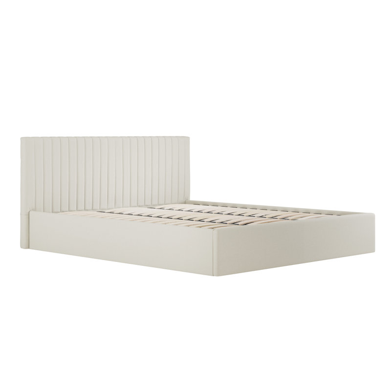 BERLIN UPHOLSTERED END LIFT OTTOMAN STORAGE BED, Super King (6'), White