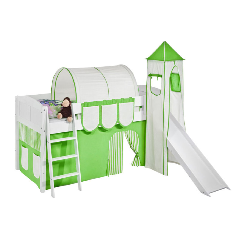 Basic Mid Sleeper Bed with Curtain, Green/Beige