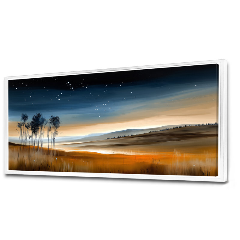 «Blue Orange Starry Night Over Meadow II», impressions encadrées par la nature, décoration murale rustique, H 12 po x l 20 po