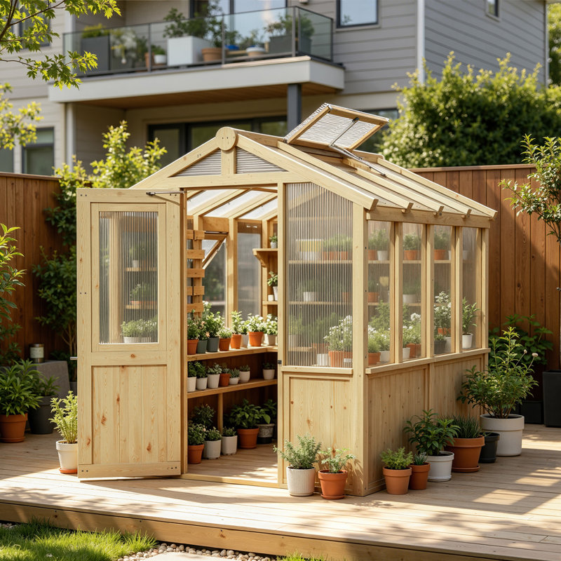 Mini serre de jardin en bois massif de 6,7 pi x 7,8 pi pour la culture de plantes d'intérieur / extérieur